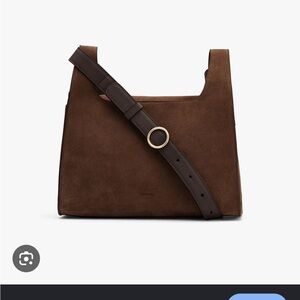 Cuyana Mini Double Loop Suede Crossbody Bag Chocolate Brown